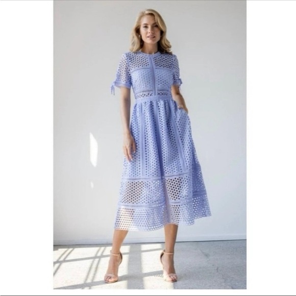 Self Portrait Guipure Lace Midi Dress in Lilac Size 2 New With Tag - Picture 1 of 13